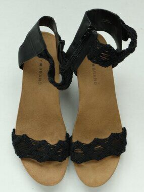 Lucky Brand Black Macrame Ankle Strap Wedge Sandals Women's Size 9.5 M New